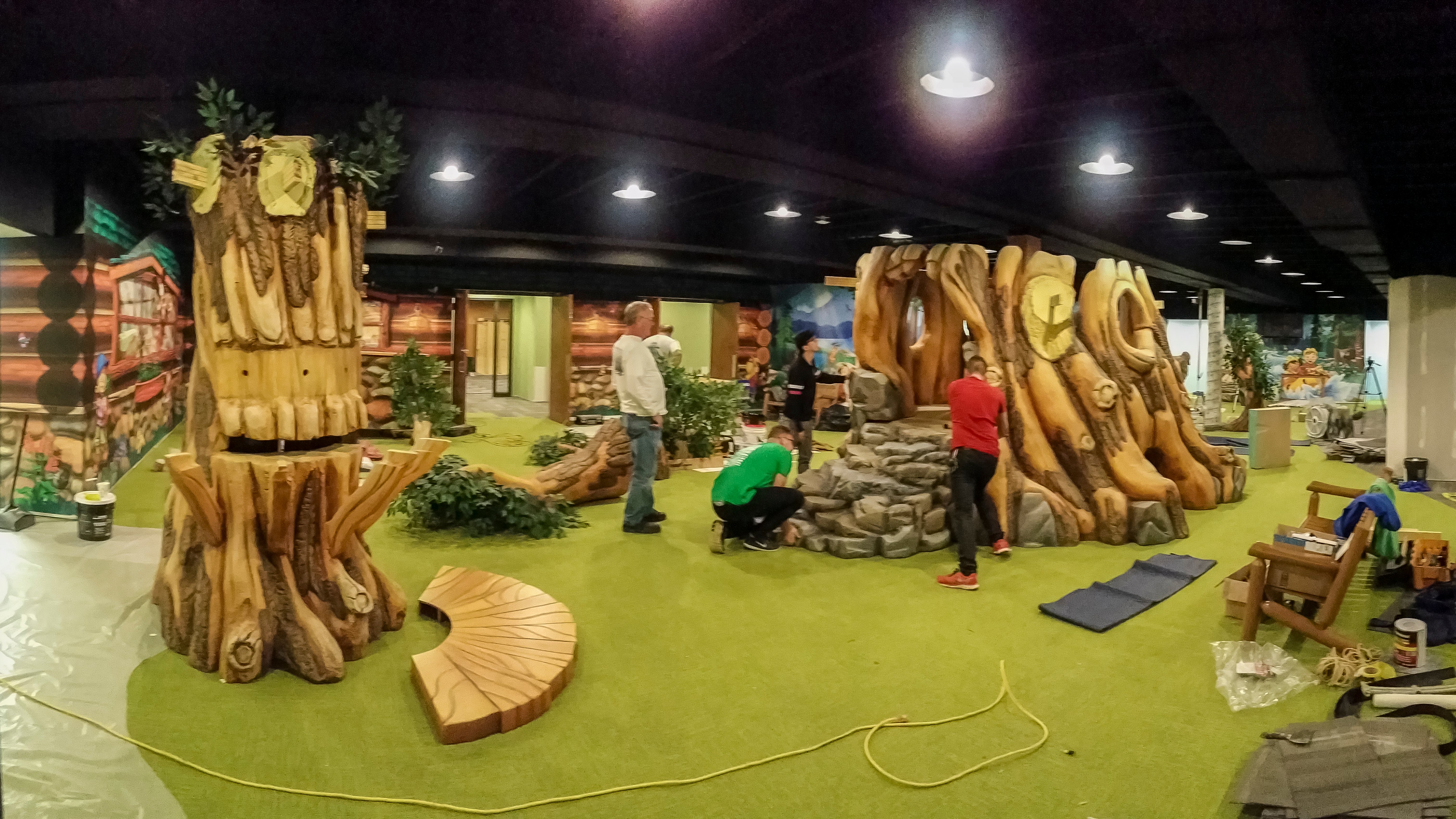 Behind the scenes as custom sculpted trees and themed features are installed for the FaithKids children's ministry at Faith Community Church.