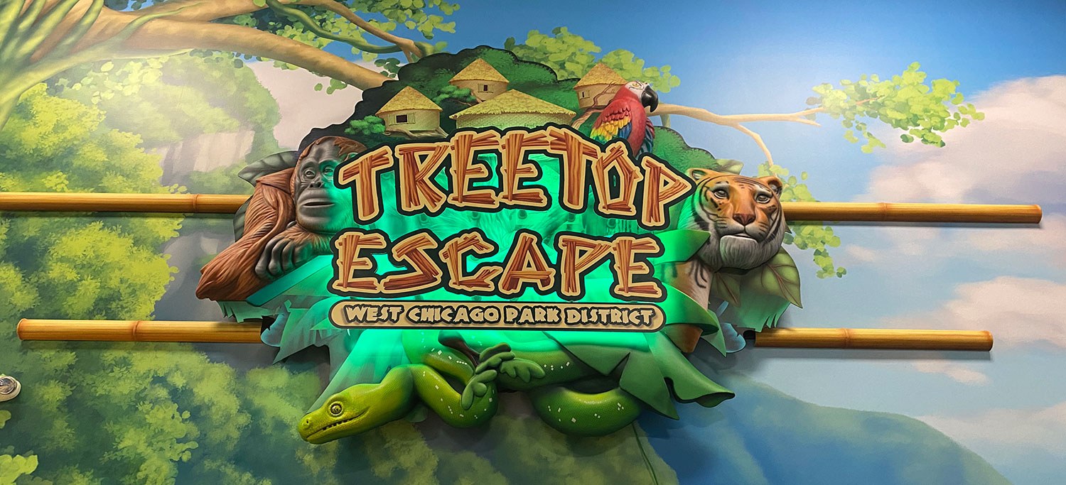Treetop Escape sign at West Chicago Park District's Treetop Escape at the ARC Center