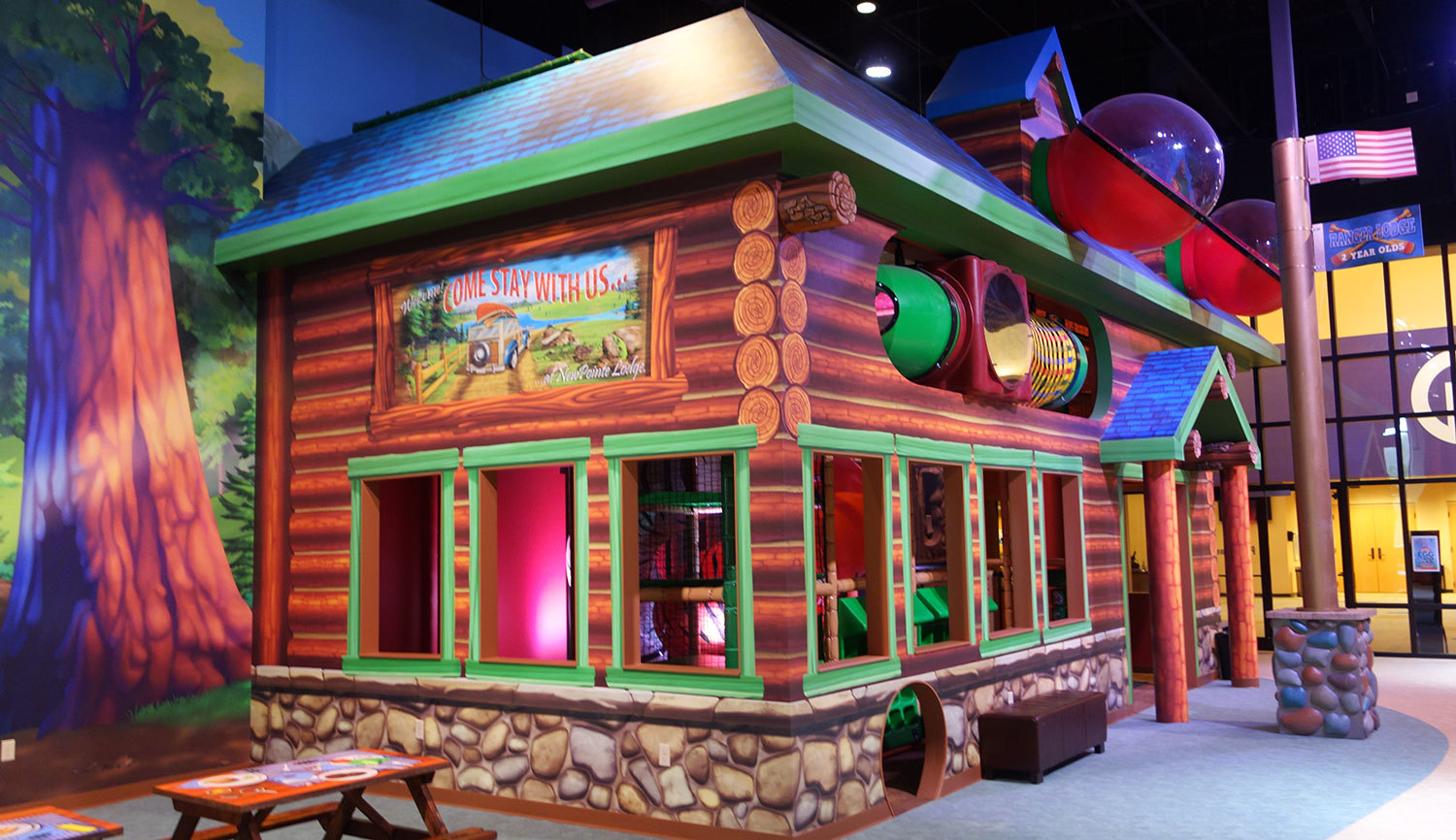 Lodge Themed Facade Around Play Area at NewPointe Ohio