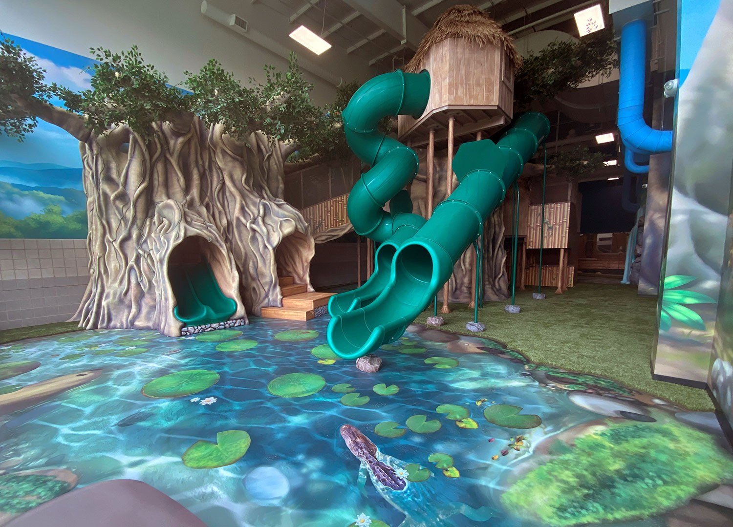 River plus 3D tree, Treehouses and slides at West Chicago Park District Treetop Escape at the ARC Center