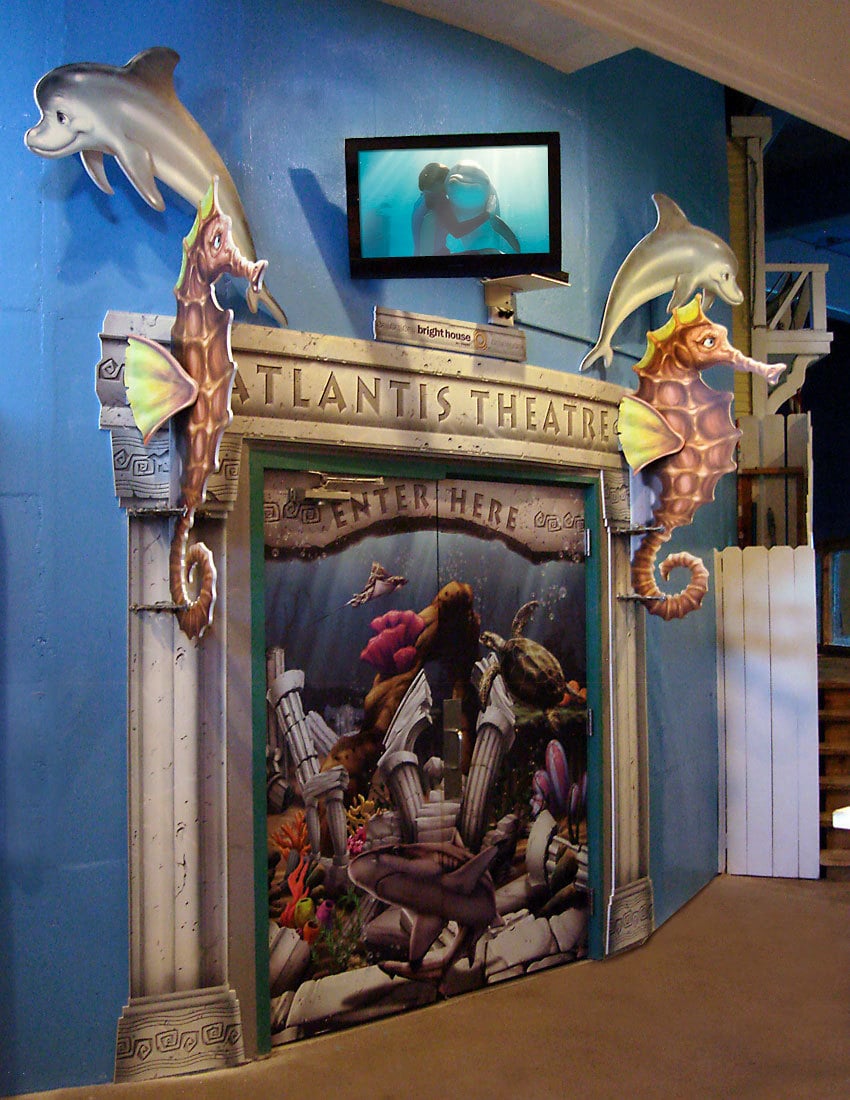 Undersea Themed Cutouts of Seahorses and Dolphins plus Door Wraps at Clearwater Marine Aquarium Theatre