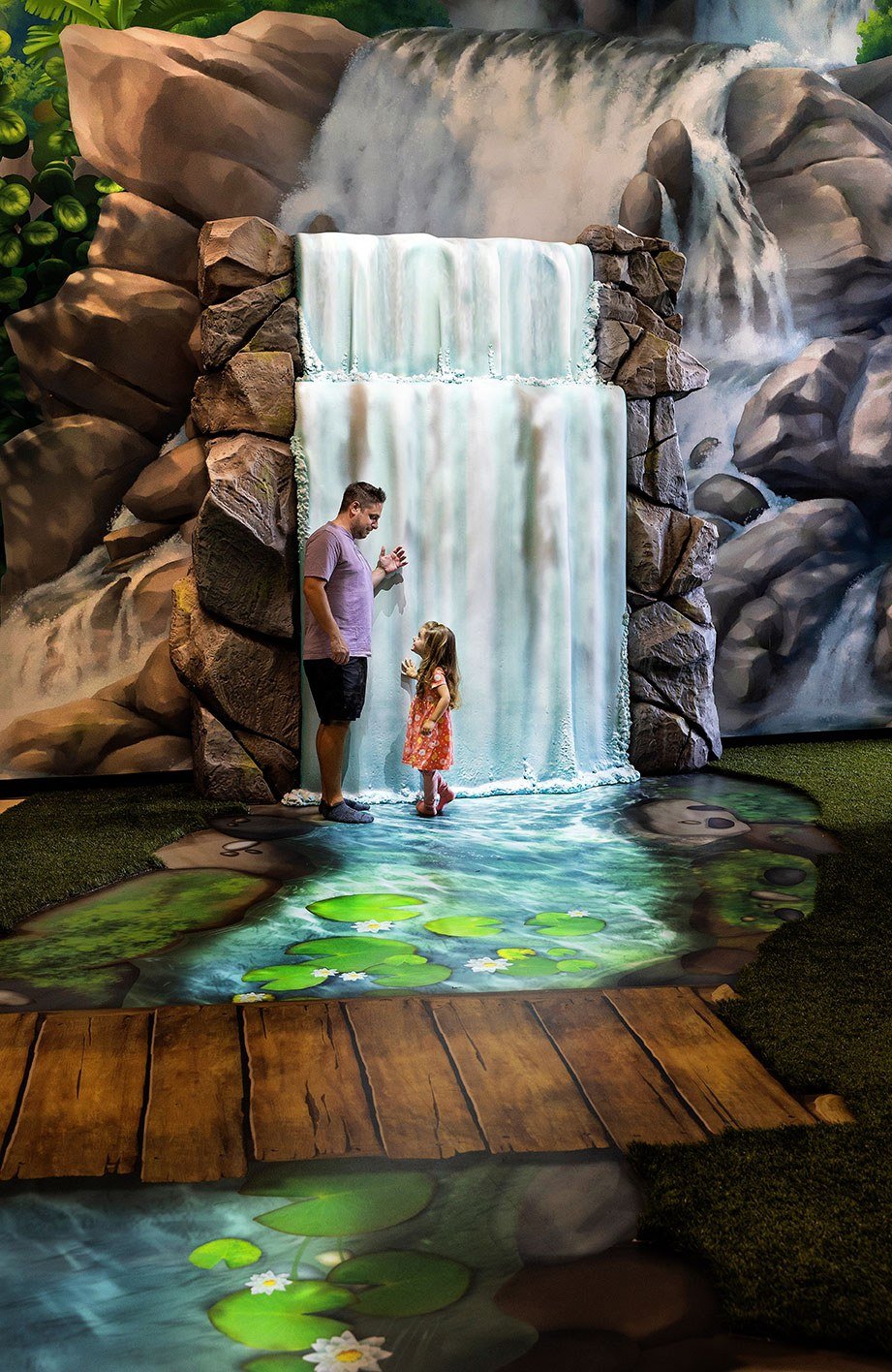 Giant Animated Waterfall and River feature at West Chicago Parks District ARC Center