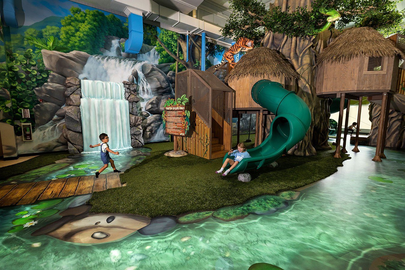 Giant waterfall, animated river, treehouse and slides feature at West Chicago Parks District ARC Center