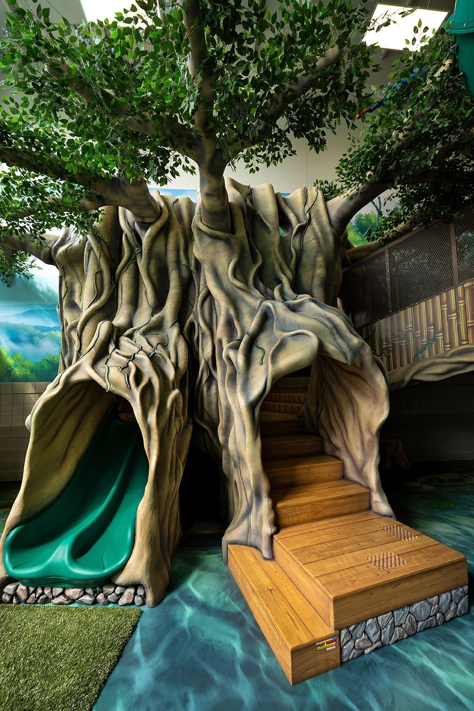 Giant Tree and Slides feature at West Chicago Parks District ARC Center