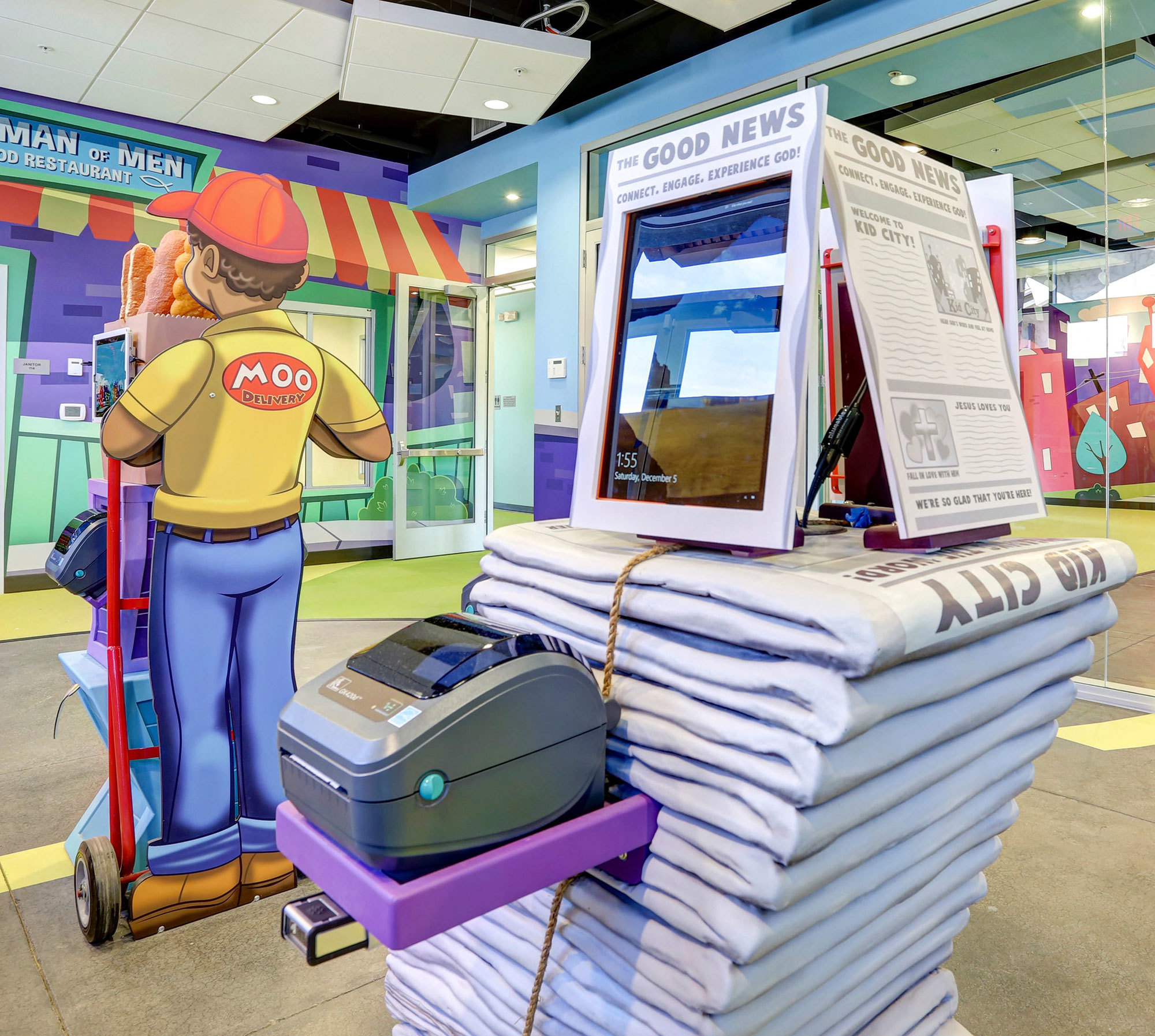 3D Sculpted Newspaper Stand Check In Kiosk in Big City Toon Town Themed Space at Mount of Olives
