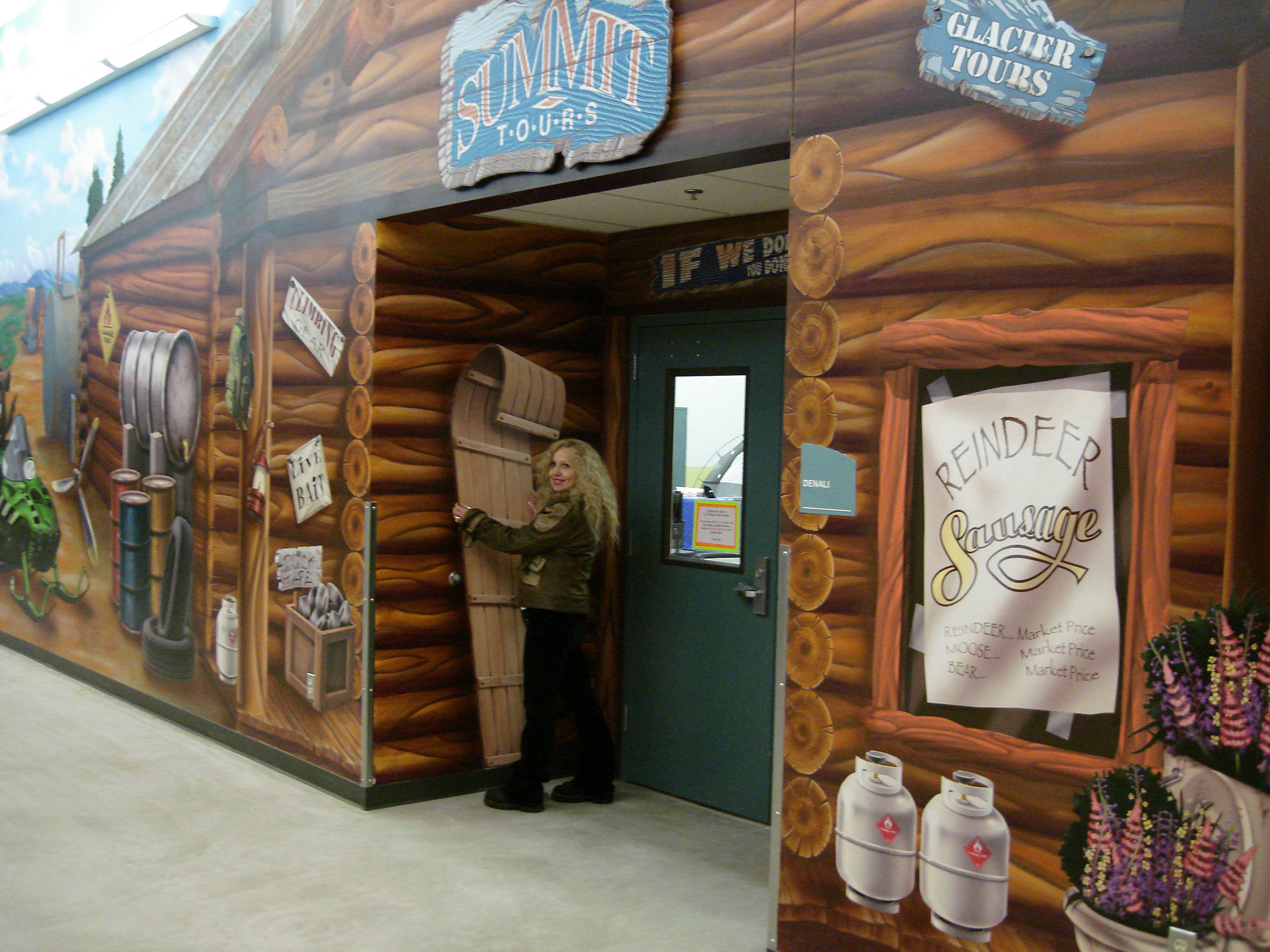 Camping Themed Log cabin Lodge Facade at Changepoint Alaska
