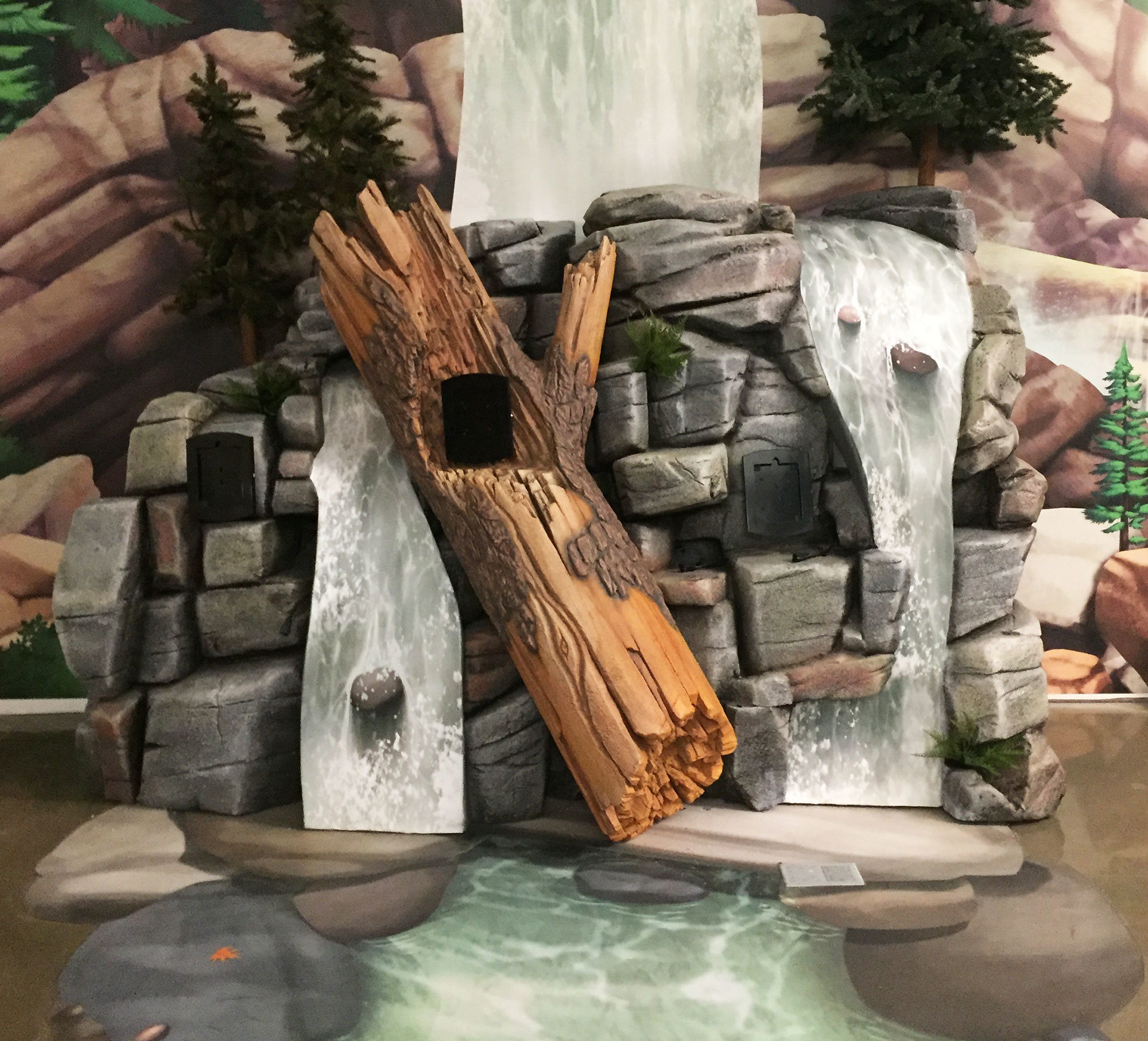Rock, Log and Waterfall Themed Check In Kiosk at Abundant Life Church