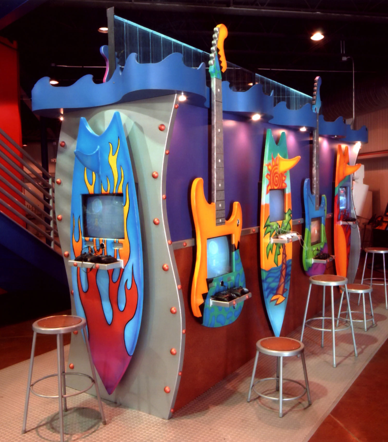 Surfboard and Guitar Youth Themed Game Stations