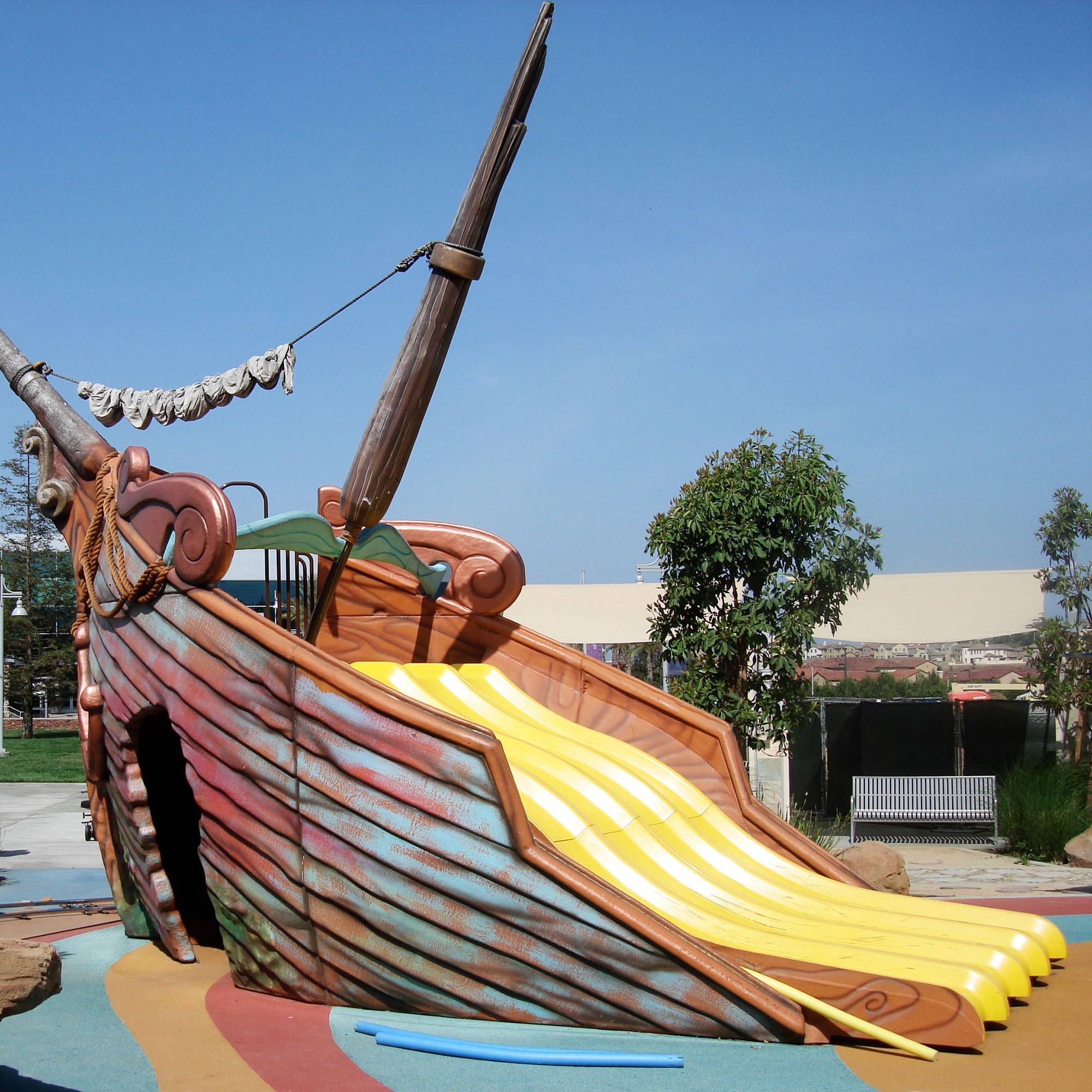 Outdoor 3D ship wreck with multiple yellow slides